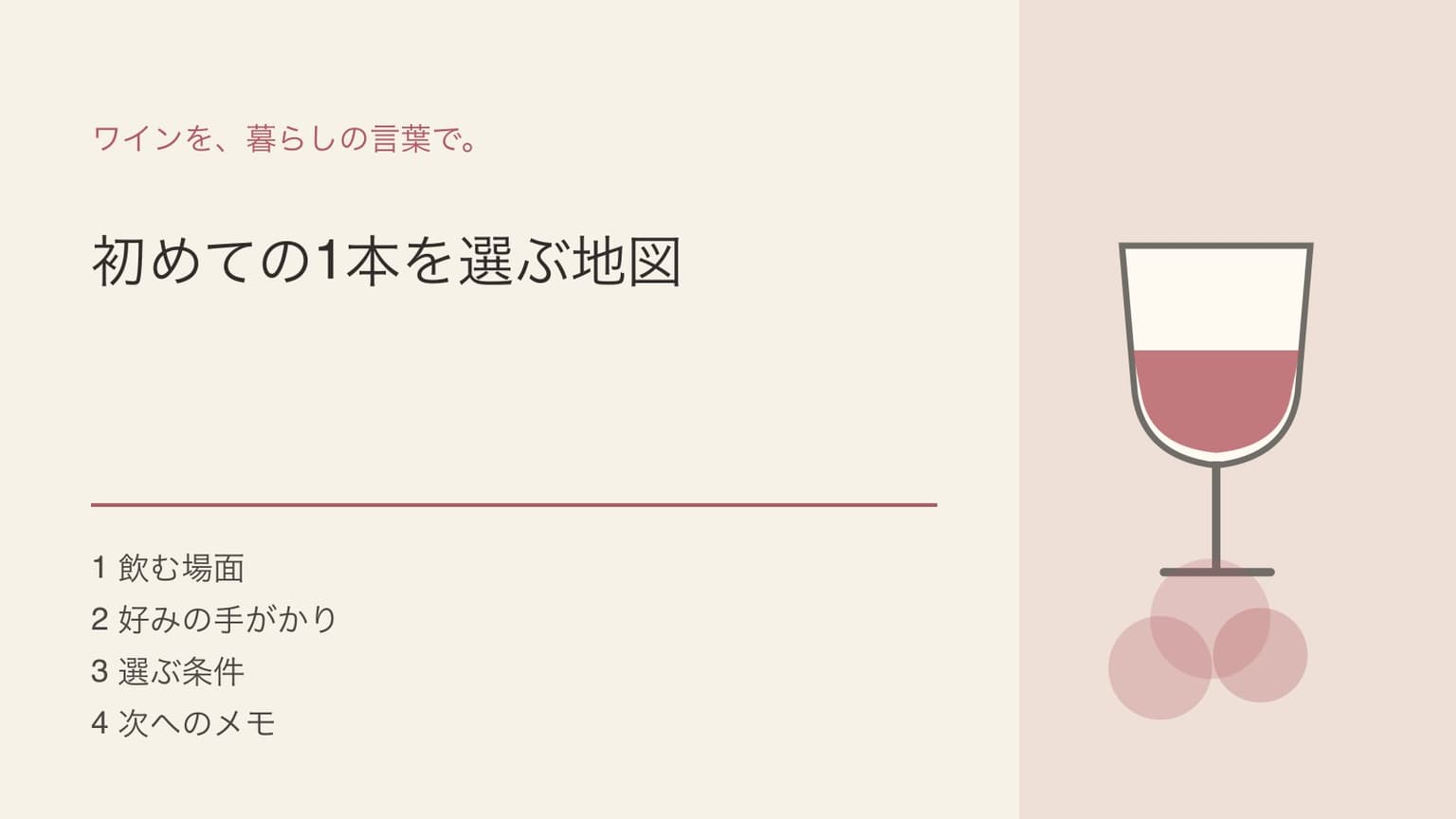 初めての1本を選ぶ地図という見出しとワイングラスを組み合わせた表紙イラスト
