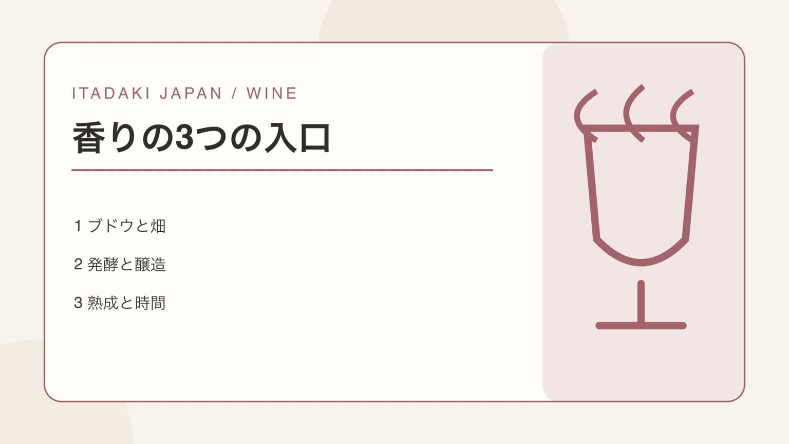 ブドウ、発酵、熟成の3方向からワインの香りを読む表紙イラスト