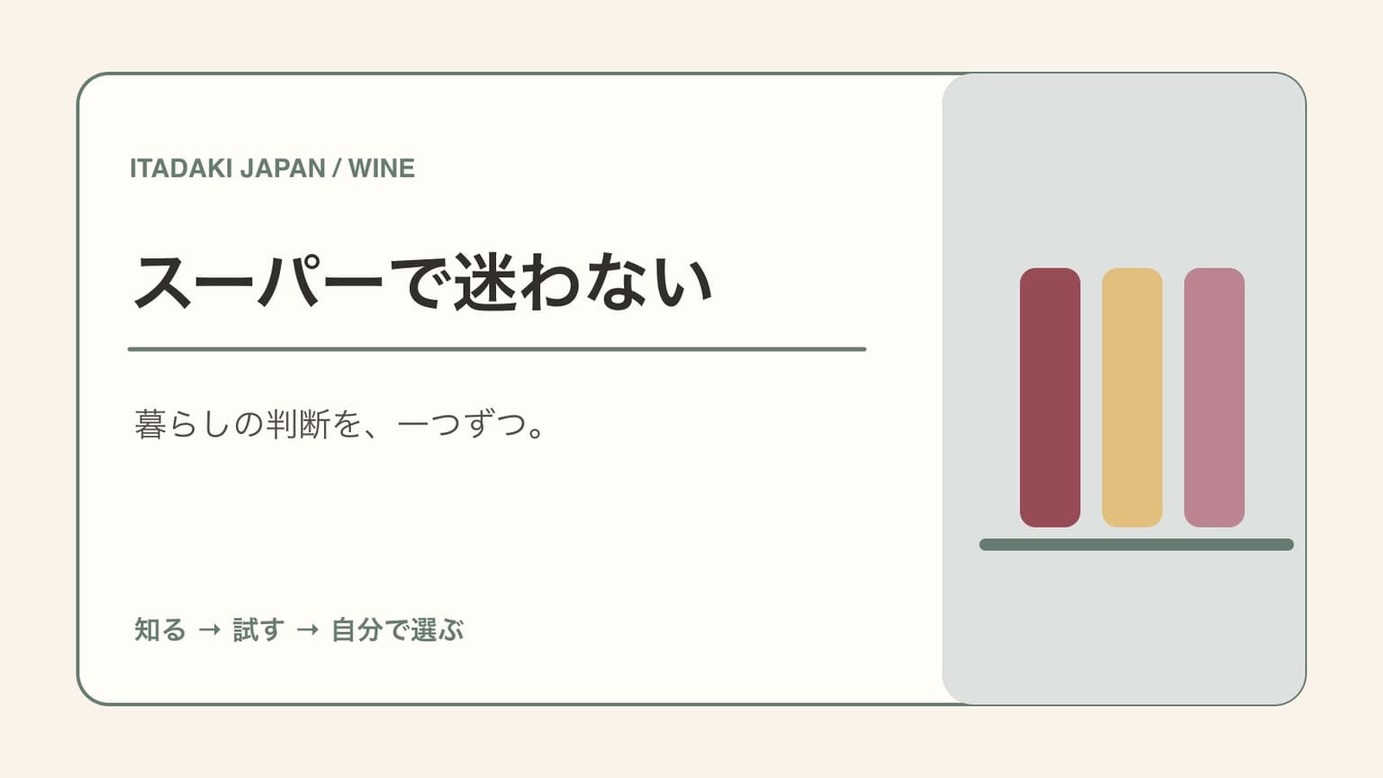 「スーパーで迷わない」の文字と棚に並ぶ3色のボトルを簡略に描いた表紙図